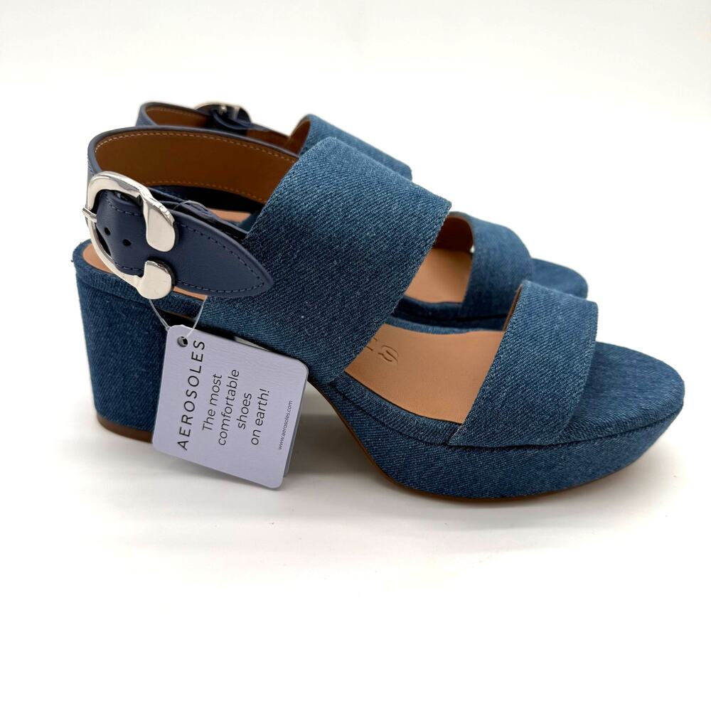 Aerosoles Camera Retro Comfort Denim Platform Sandals Chunky Block Heel NWB 6